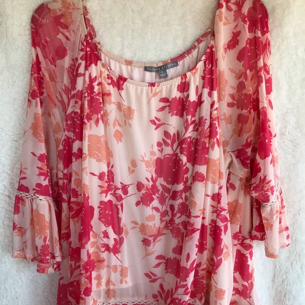 This peach & pink shirt looks great on all skin tones